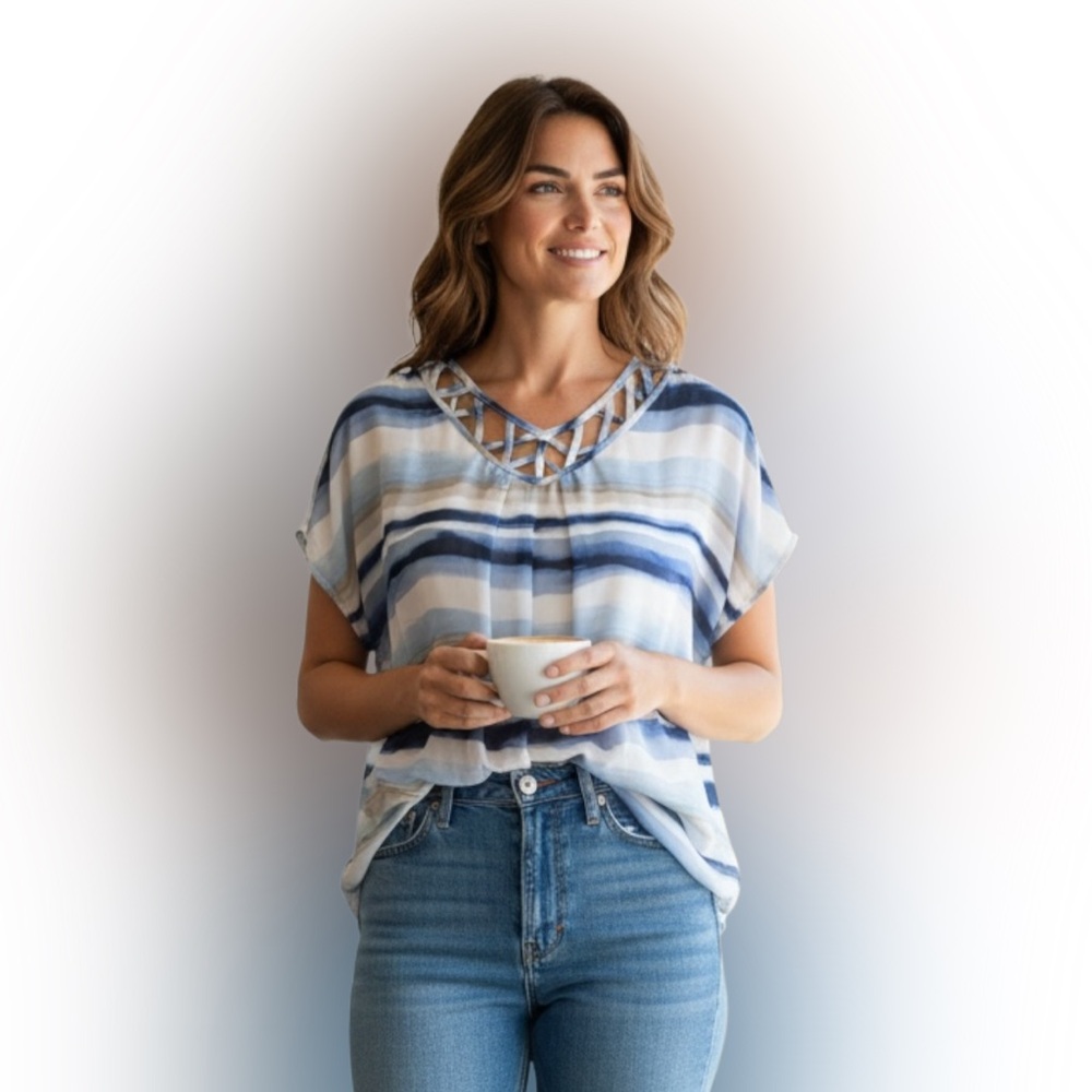 AB Studio Blue and White Striped Blouse